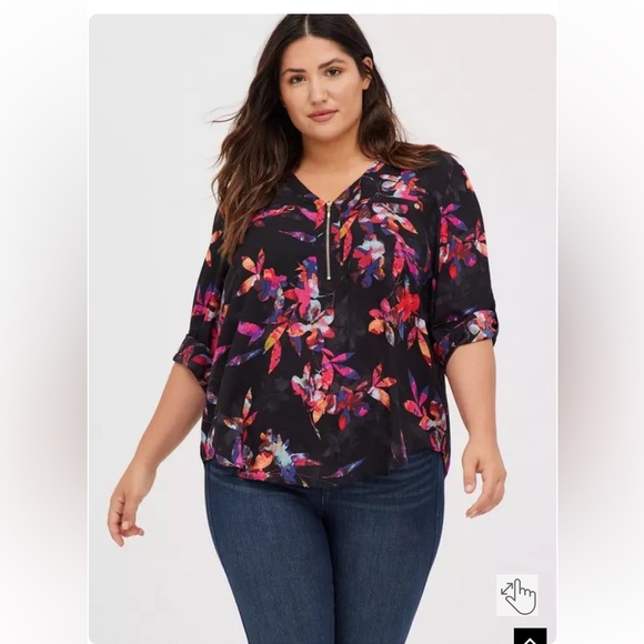 torrid Tops - torrid Black Floral Zip-Front Blouse